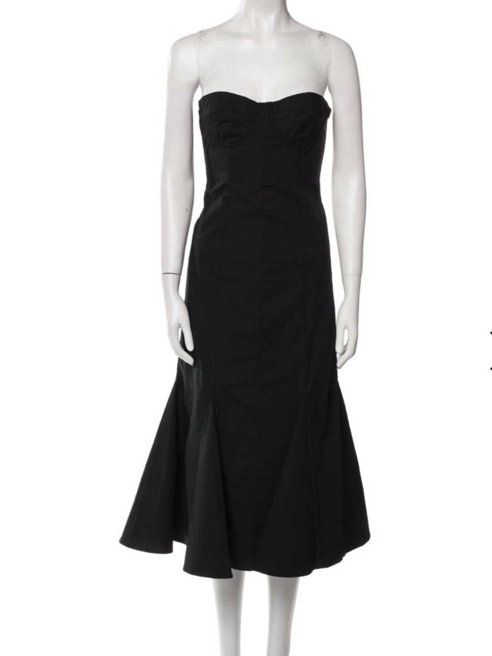 LPA Strapless Black Midi Dress with Flared Hem